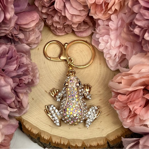 Silver & Iridescent Crystal Frog Keychain Charm - Picture 5 of 15